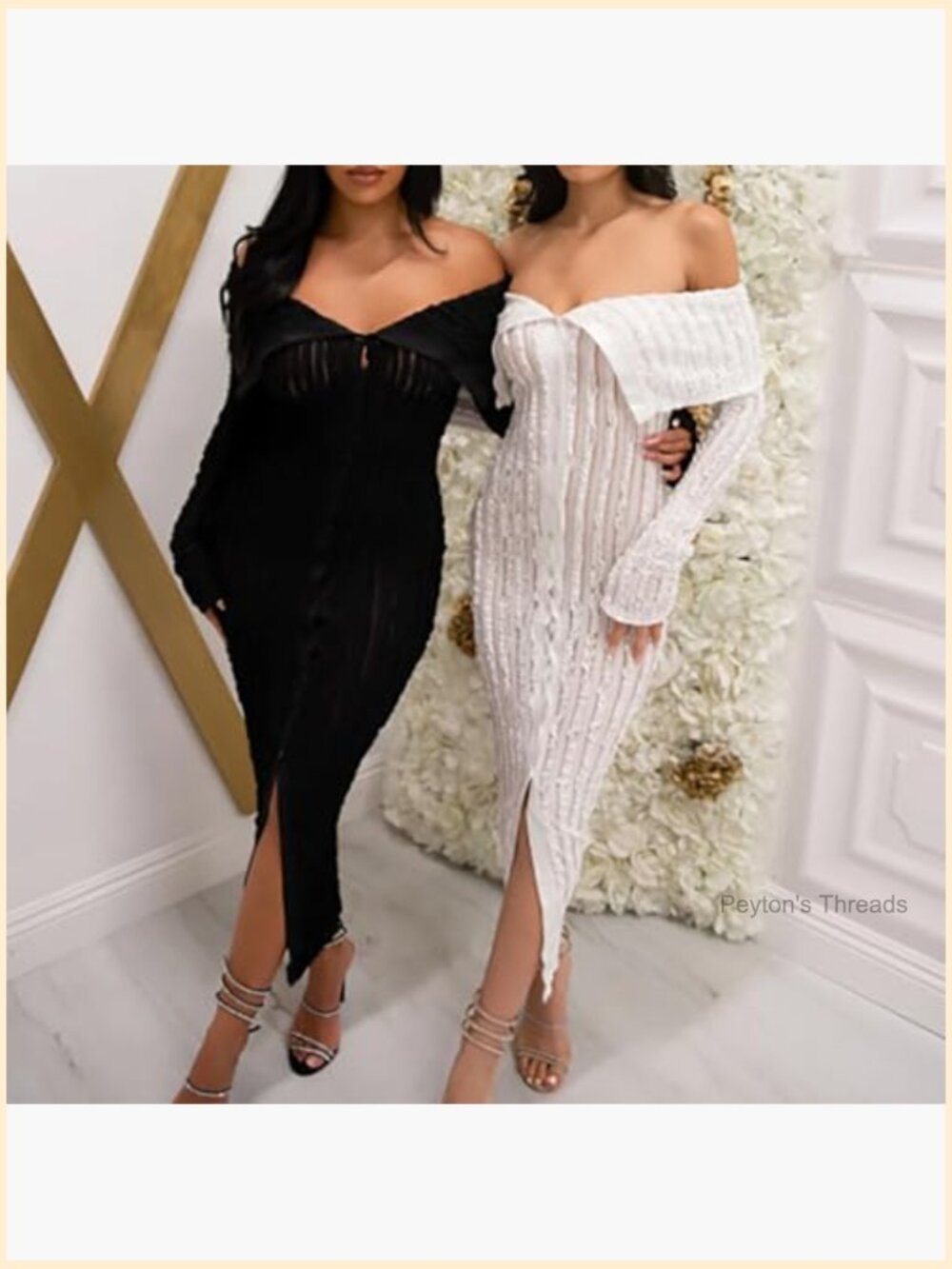 Off Shoulder Maxi Dress Long Sleeve Button Down Ruffle Mesh Bodycon Sexy - Picture 6 of 7